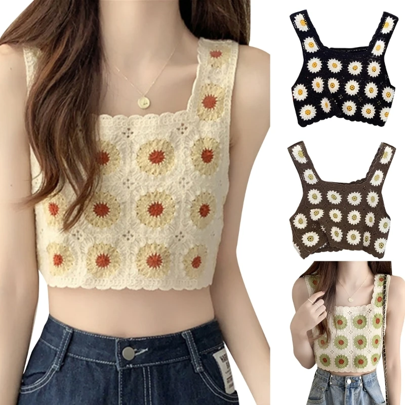 Dames hemdje aan kust holle gehaakte mouwloze crop top lente sling vest