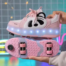 Children's Panda  Roller Skating Shoes for Boys Girls Shoes with LED Lights Breathable USB Charging Skate