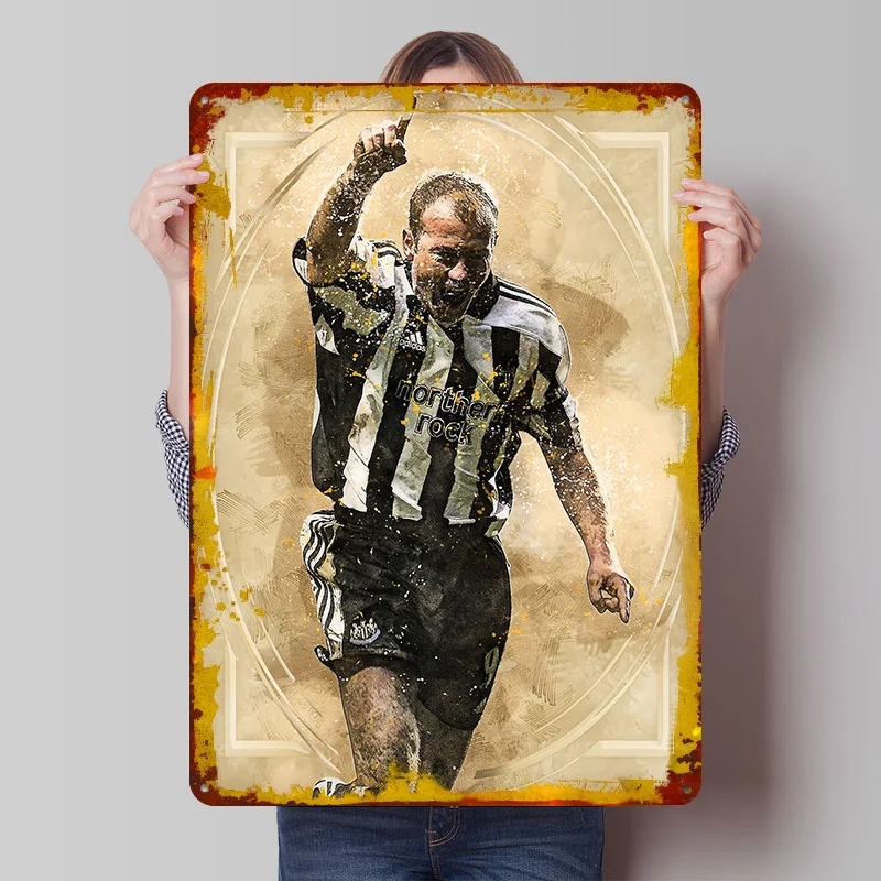 Alan Shearer Druckposter Maßgefertigte Retro-Wandkunst Vintage-Metallschilder für Fan-Zimmer-Dekoration Zuhause Dekoartikel Männerhöhle