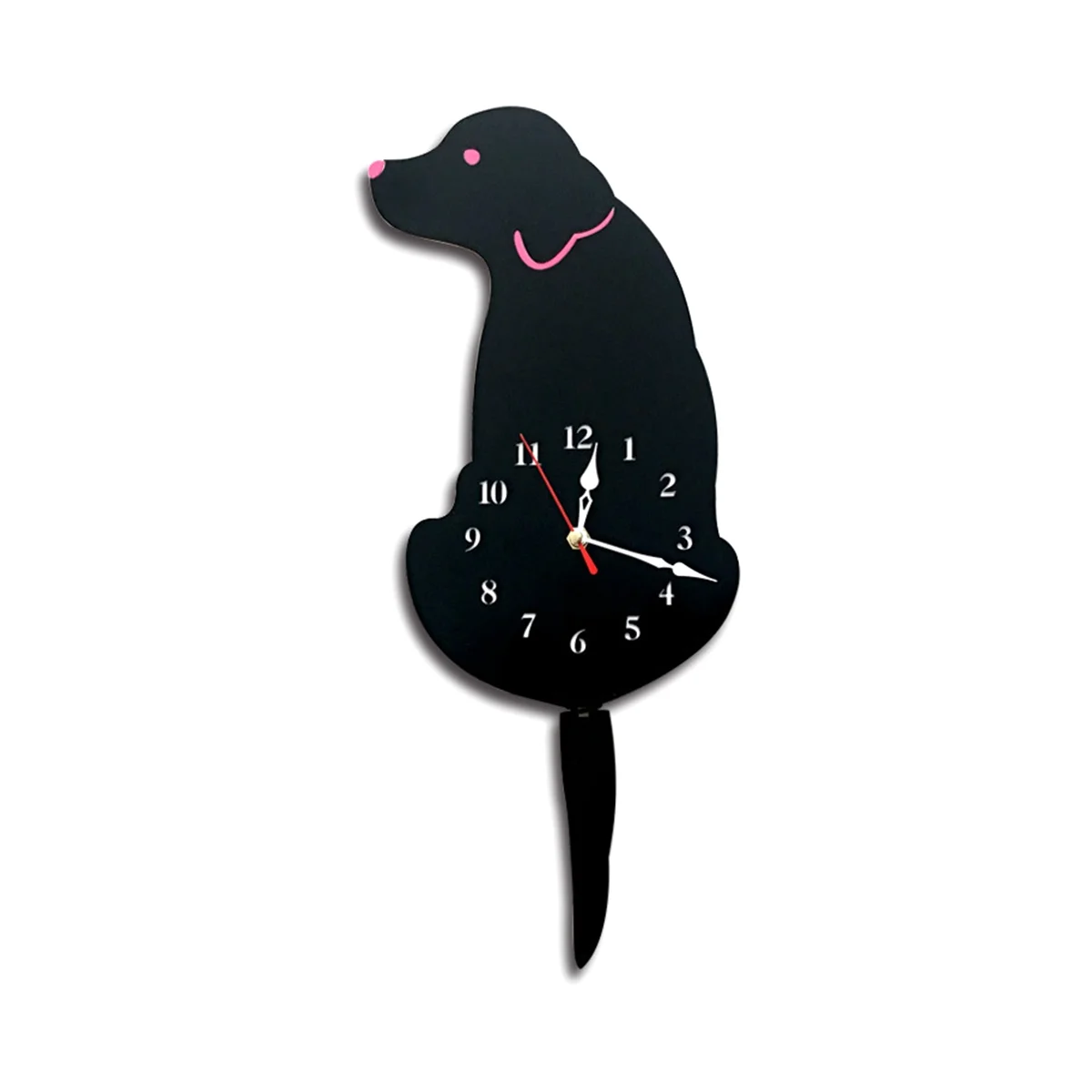 Dog Wall Clock Home Decor Clock Children's Bedroom Wall Decor Dog Wagging Tail Clock Gifts for Children Birthday Black