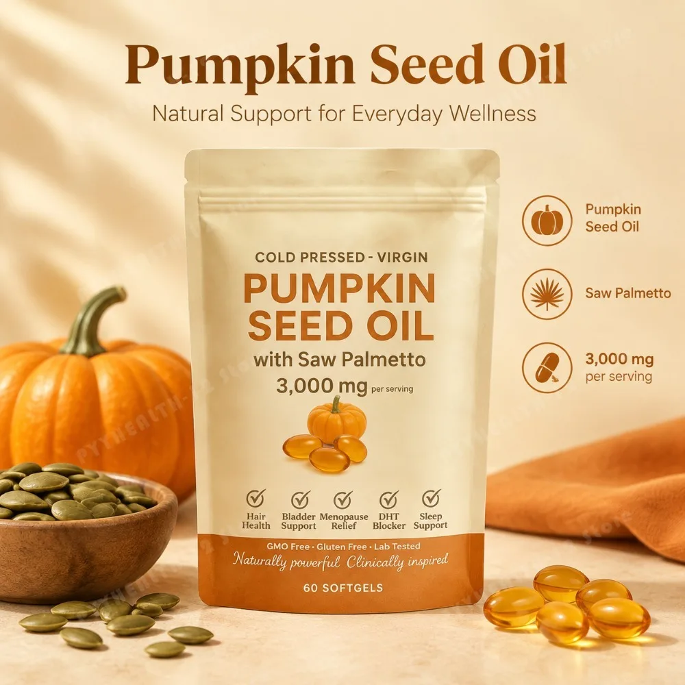 Pumpkin Seed Oil 3000mg Softgels with Saw Palmetto for Hair Growth, DHT Blocker, Prostate, Bladder & Menopause Support, 60 Count