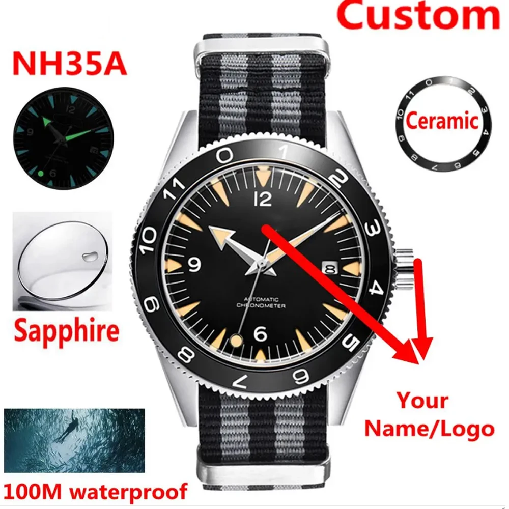 

Custom Luxury Brand NH35 Automatic Military Men Watch Sapphire Ceramic Luminous Sport Male Clock 10Bar Mechanical WristWatches