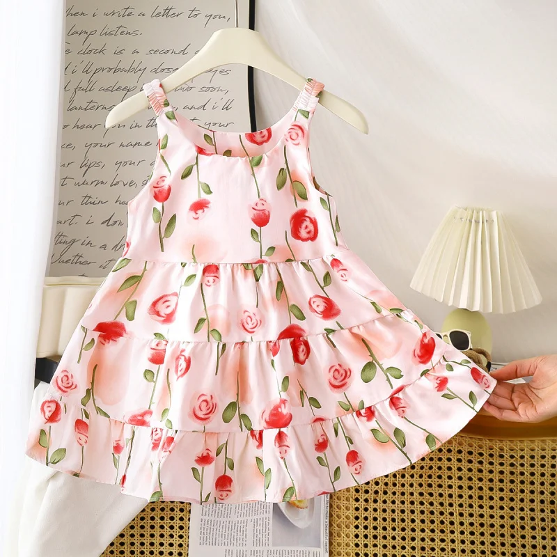 

Girls' Cotton Silk Dress Summer Children's Strap Dress New Little Girl Cake Dress Stylish Girl One Piece Dropshipping