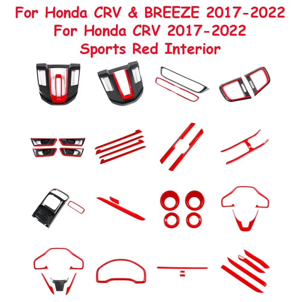 

Red ABS Overlay Interior Trims for Honda CRV CR-V 2017 2018 2019 2020 2021 2022 Dashboard, Door Panel, Steering Wheel, Gearshift