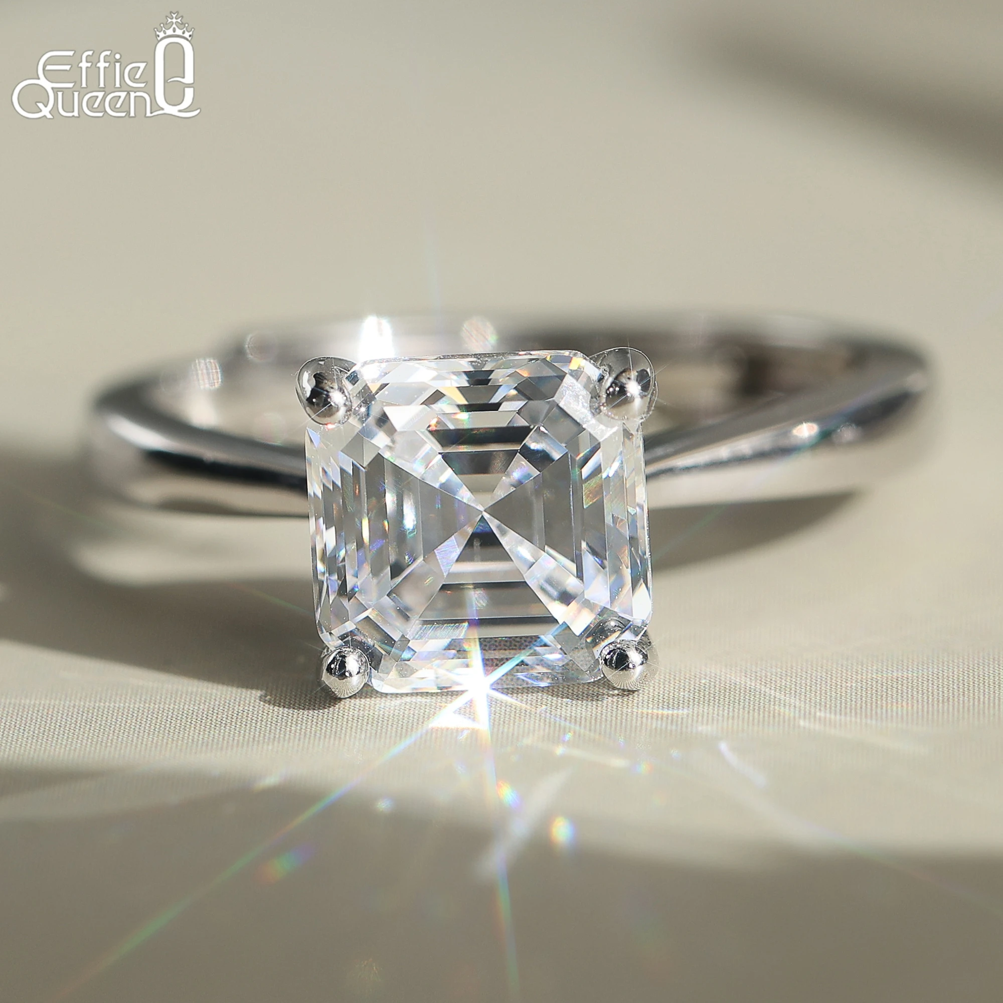

Effie Queen Certified 1-4CT D Color Square Moissanite Ring 925 Sterling Silver Sparkling Lab Diamond Band Jewelry GRA SMOR04