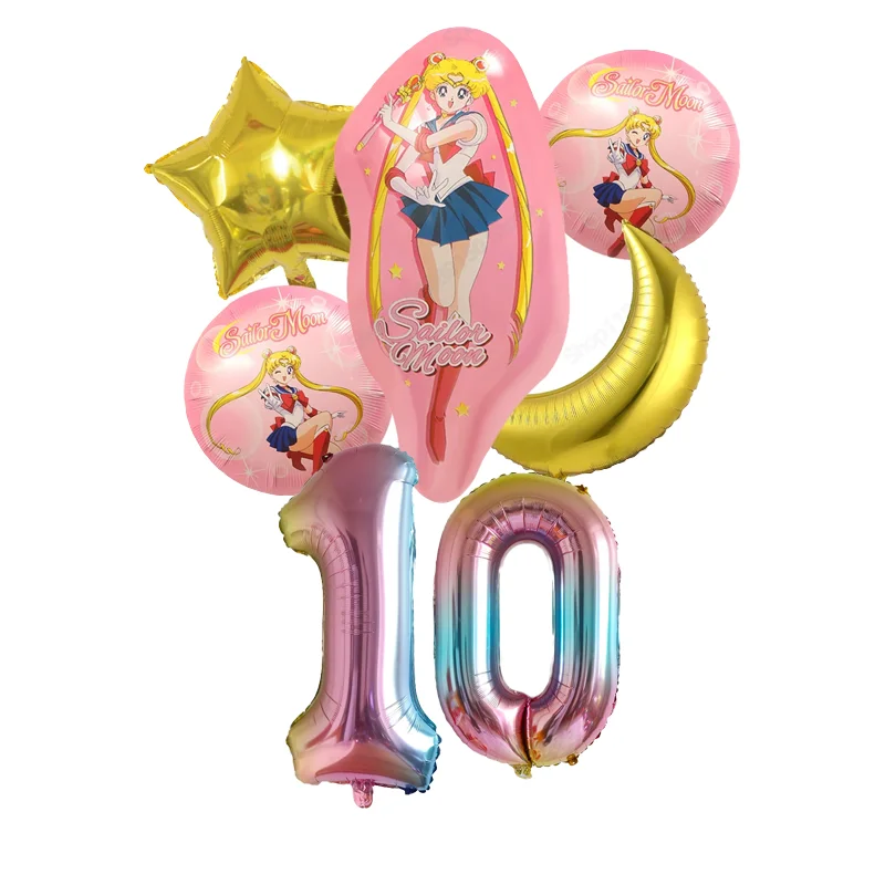Globos con números de Sailor Moon, decoración de cumpleaños, Tsukino Usag, ACCESORIOS FOTOGRÁFICOS para fiesta de Baby Shower