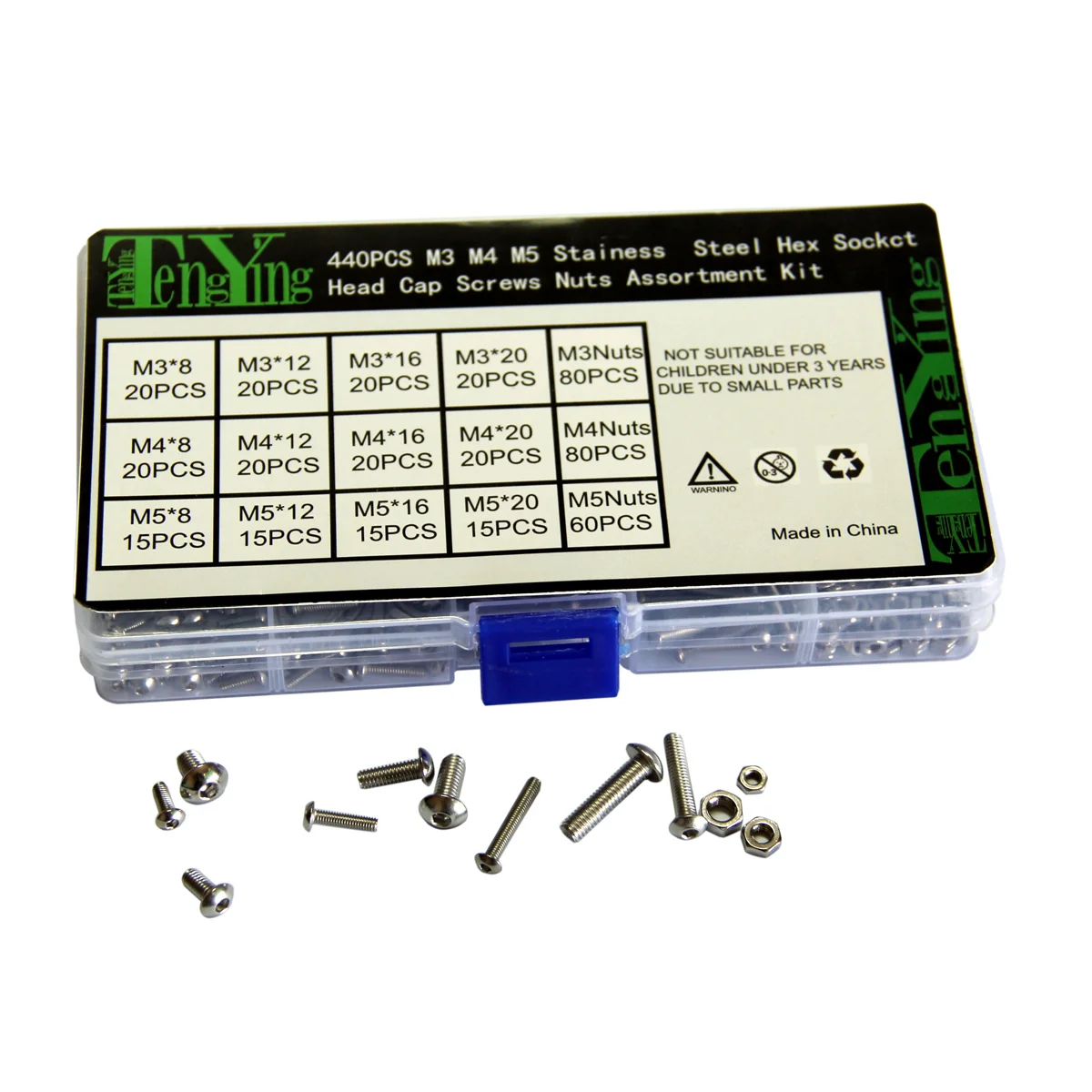 440pcs 304 Stainless Steel Truss Head Screw Metric M5 Hex Socket Head Screws Nuts Assortment Kit Screw Fasteners