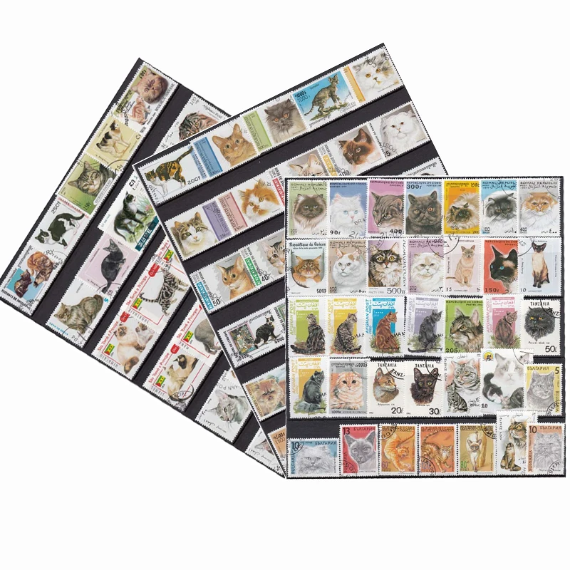 50 PCS  All Different  Topic Animal  Cat Unused Postage Stamps With Post Mark For Collecting Postal Stampel