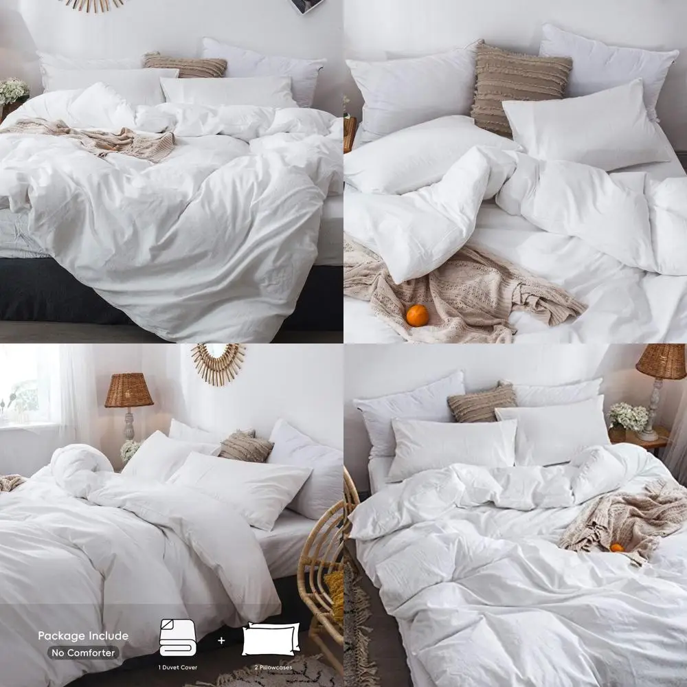 

100% Cotton Washed Linen Texture Duvet Cover Set Breathable Soft Comfortable King Size Bedding Off White Elegant Bedroom Decor