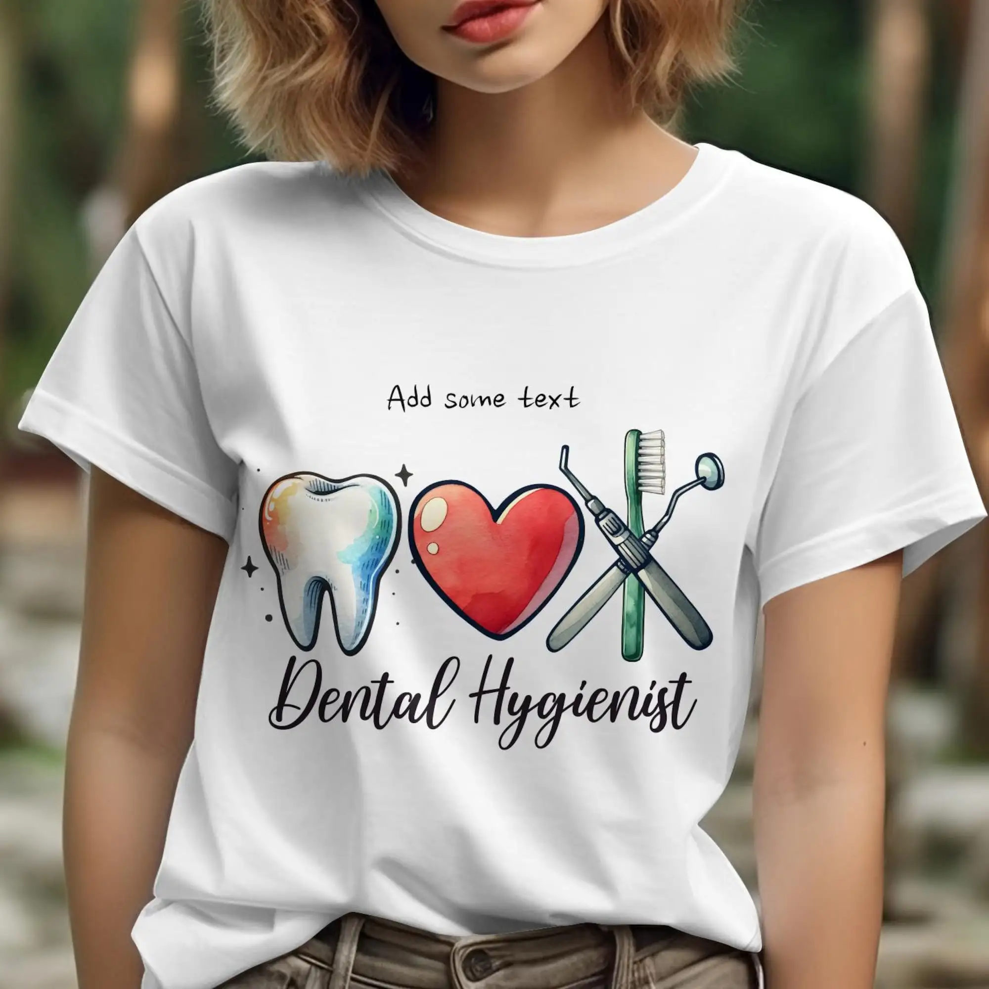 Dental Hygienist Custom T Shirt Tooth And Heart Print Clinic Staff Uniform Personalized Dentist Oral Care Apparel