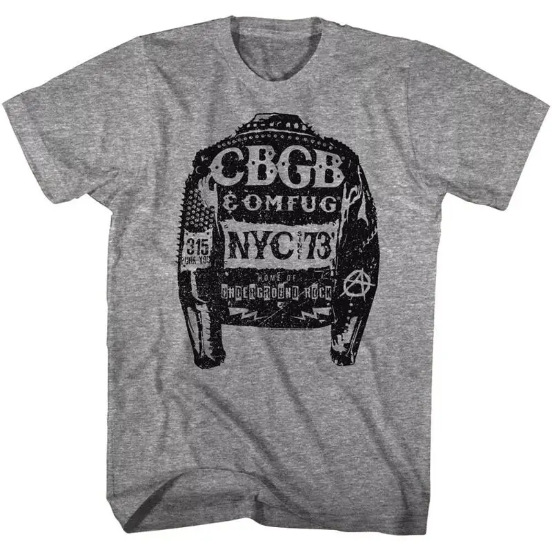 Cbgb Omfug Studded Jacket Nyc 1973 Mens T Shirt Underground Punk Rock Band Merch
