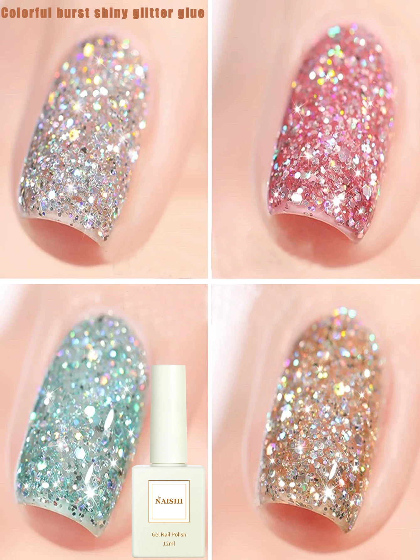 4 Uds 2025 nueva moda decoración de moda para uñas terapia UV brillo colorido lentejuelas de diamante triturado esmalte de uñas en Gel, dura para