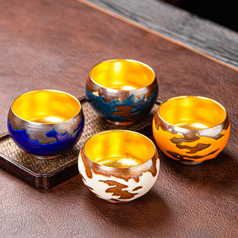 Konoha Iron Tire Gilded Blue Red Master Ceramic Tea Set Tasting Noble Gold Cup Handmade Jian Zhan