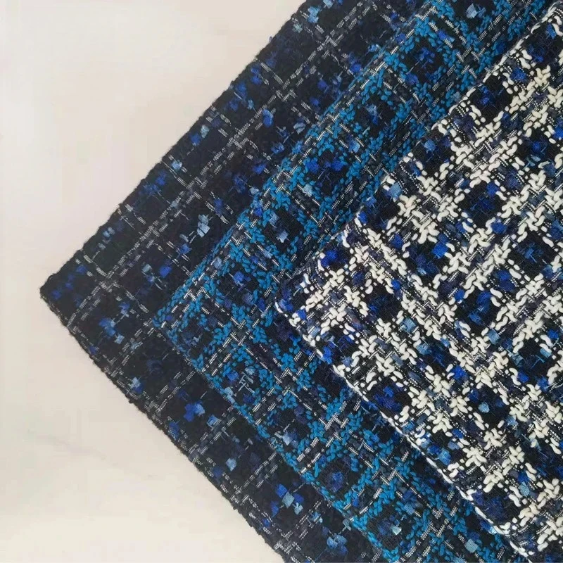 

Blue Check Tweed Thick Winter Wool Plaid Fabric Jacquard Textile Material For Coat Dress Skirt Sewing DIY Craft Fabric 90x145cm