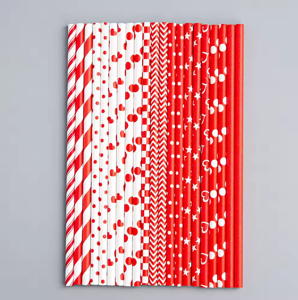 6*197mm Red Mix Color Paper Straws 500 Pcs Paper Drinking Straws For Wedding Party Restaurant Juice Coffee Cold Drinks Dessert