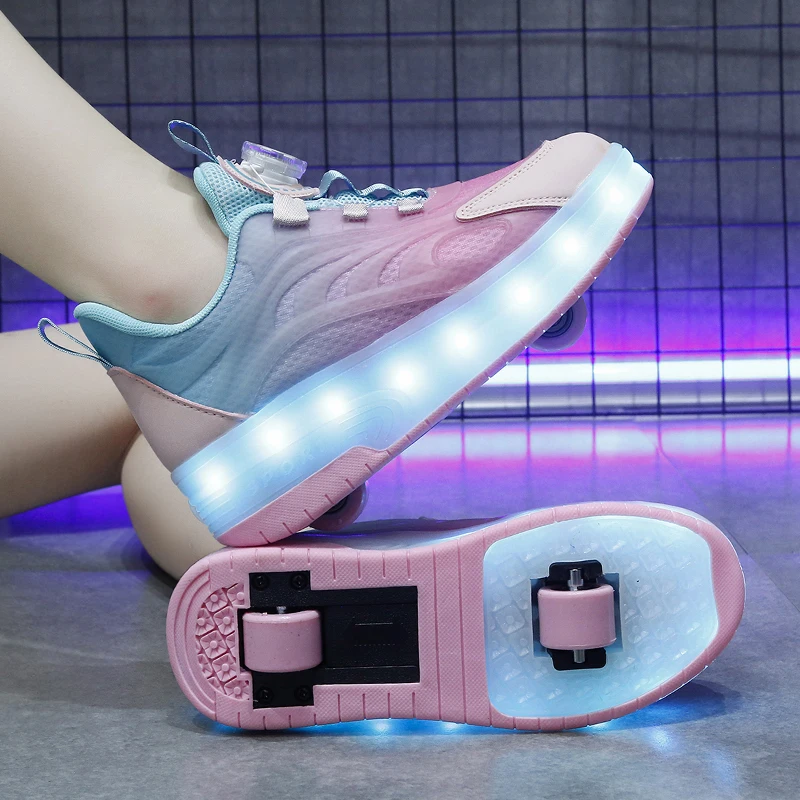 USB Charging Led Light Roller Skate Shoes Parkour Wheels Removeable Sneakers Kids Shoes Light Up Sport Board Shoes Boys Girls