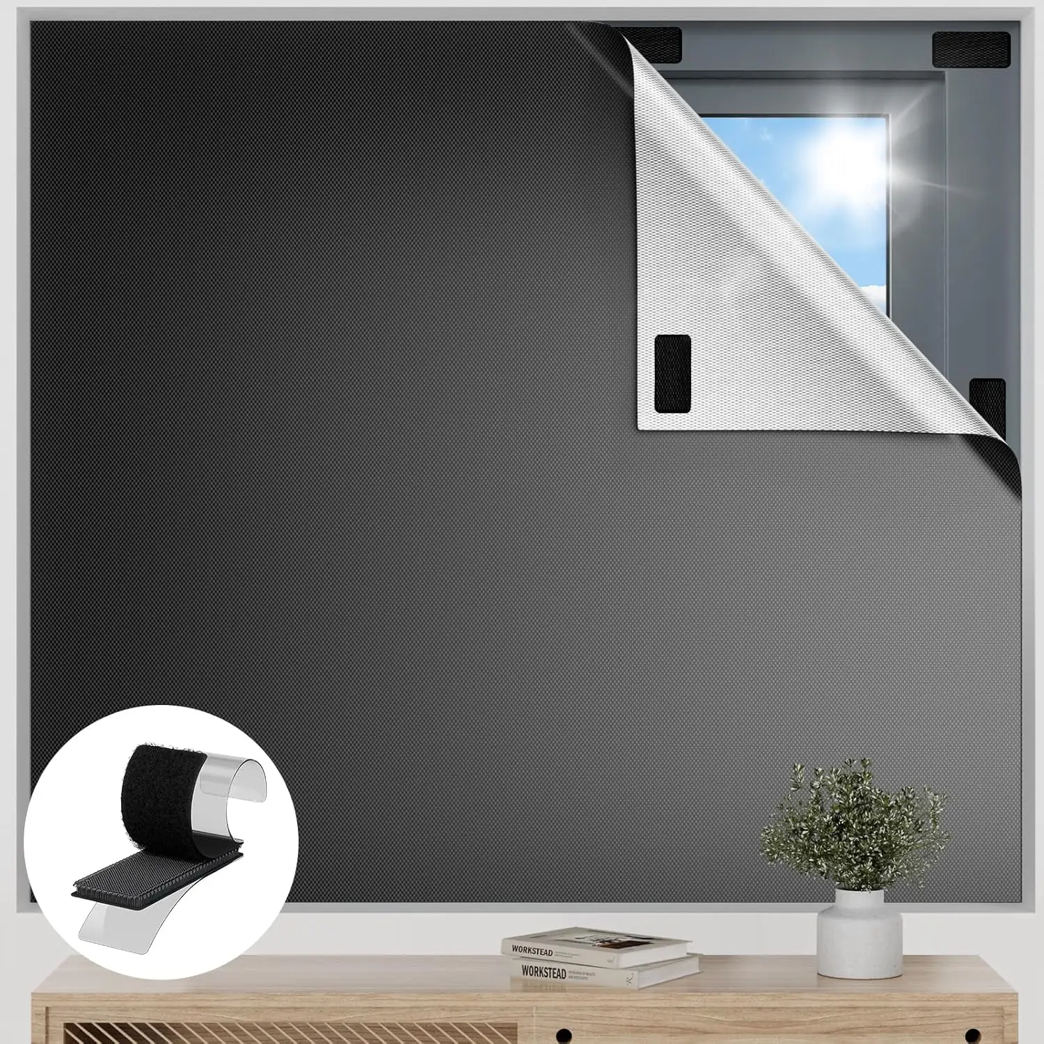 100% Blackout Curtains for Bedroom, Blackout Shades Film No Drilling, Travel Black Out Blinds Sun Light Blocker Window Cover, Bl