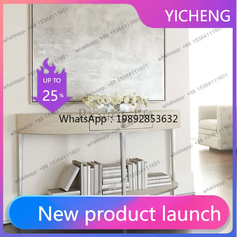 

LYY American Classical Simple Wood Xuan Platform Living Room European Light Luxury Wall Table Modern Semicircular Decoration