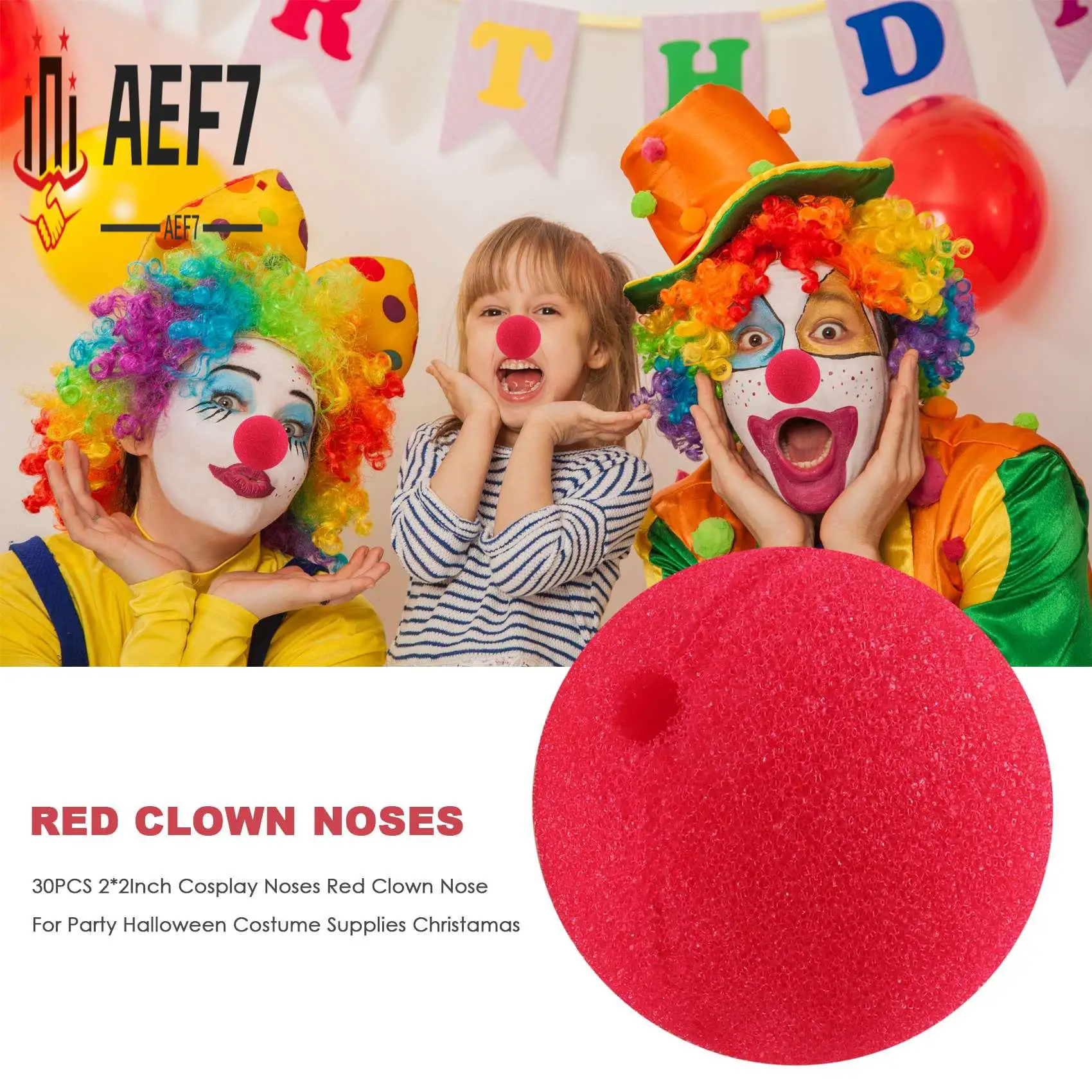 

AEF7-30PCS 2X2inch Cosplay Noses Red Clown Nose For Party Halloween Costume Supplies Christamas