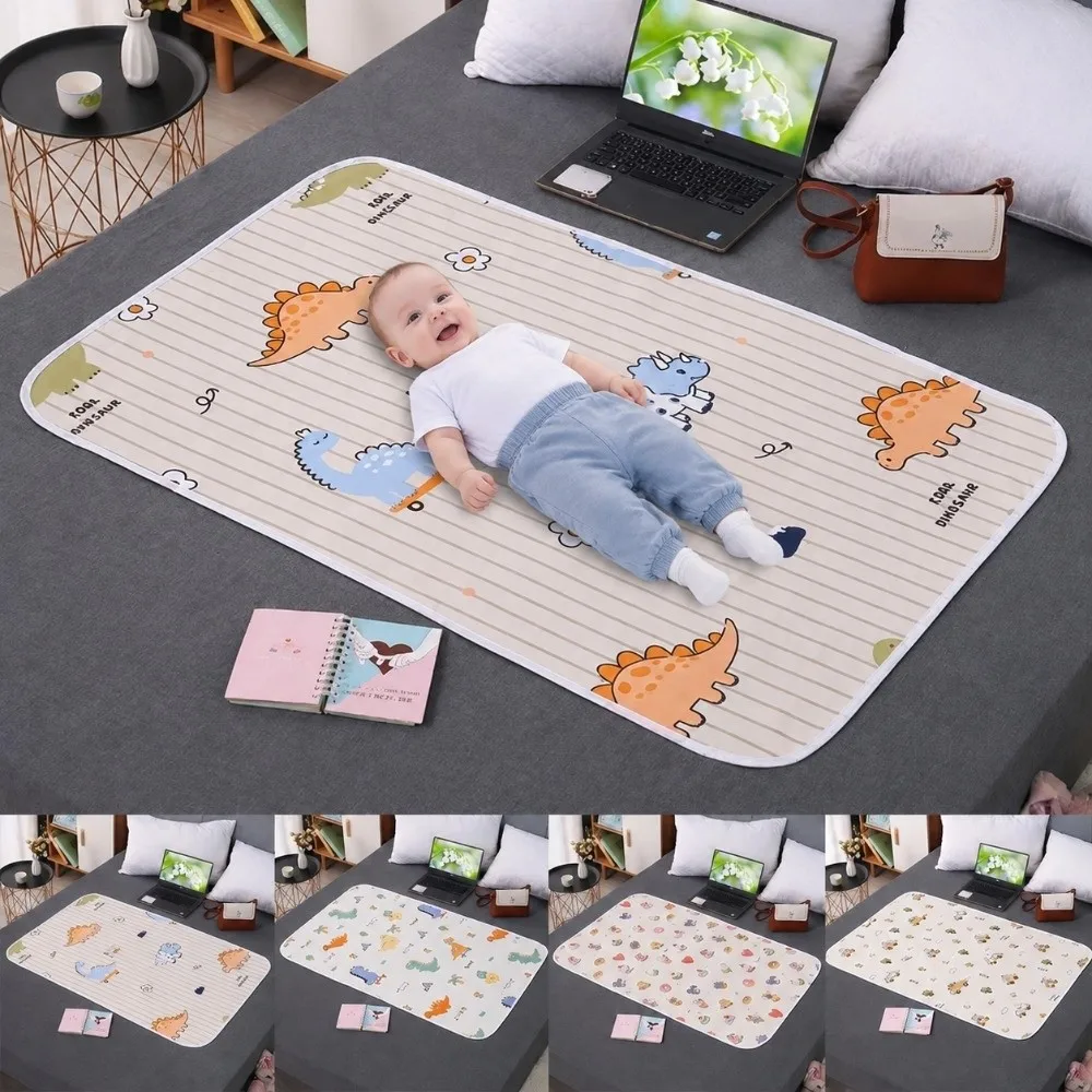 Soft Skin-friendly Urine Mat Cartoon Dino Washable Bedding Urine Pads Breathable Leakproof Washable Urine Pad Toddlers