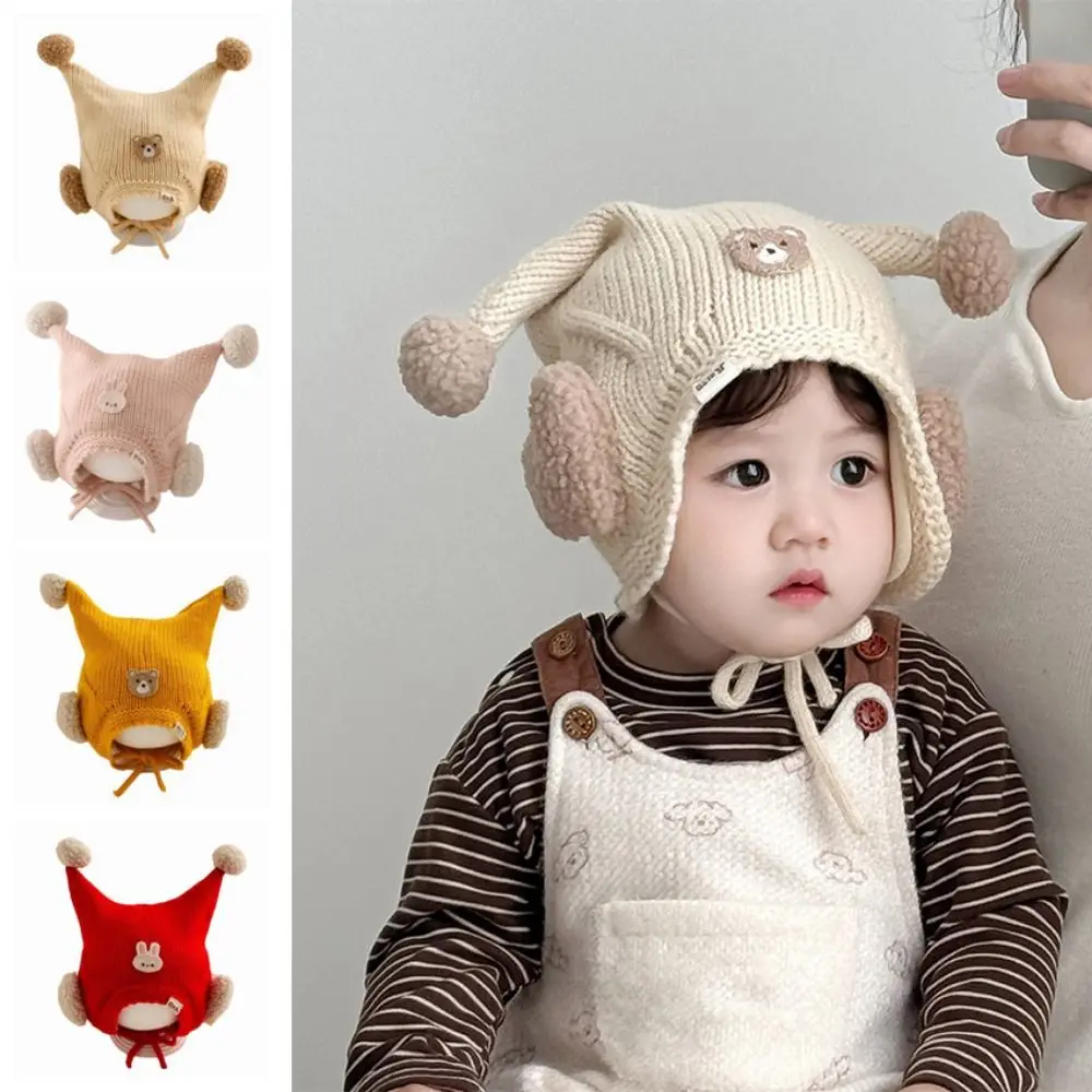لطيف الشتاء الطفل قبعة كروشيه مقاومة البرد تنفس طفل أفخم محبوك قبعة بلون الحرارية الاطفال حماية الأذن قبعة