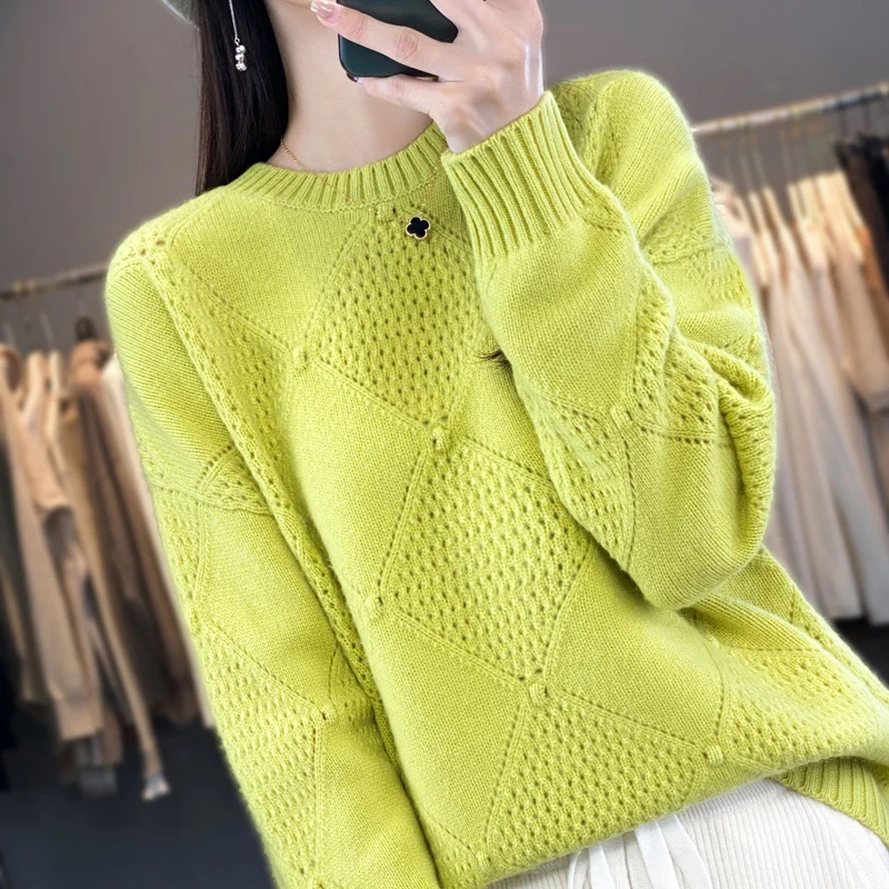 Winter dicke Frau Pullover neuen Stil Pullover weiblichen Pullover Langarm O-Ausschnitt lose große Tops 100% Wolle Strickkleid ung