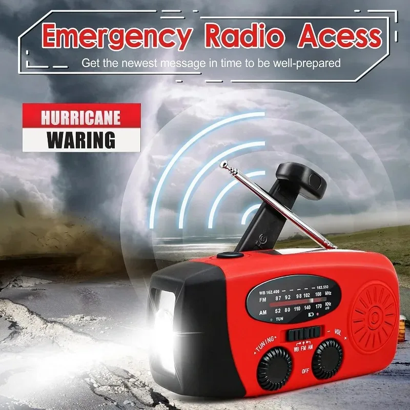 

Solar Hand Crank Radio Emergency LED Flashlight Outdoor Radio FM AM WB Multifunctional Weather Radio 600mAh 5V USB Charging