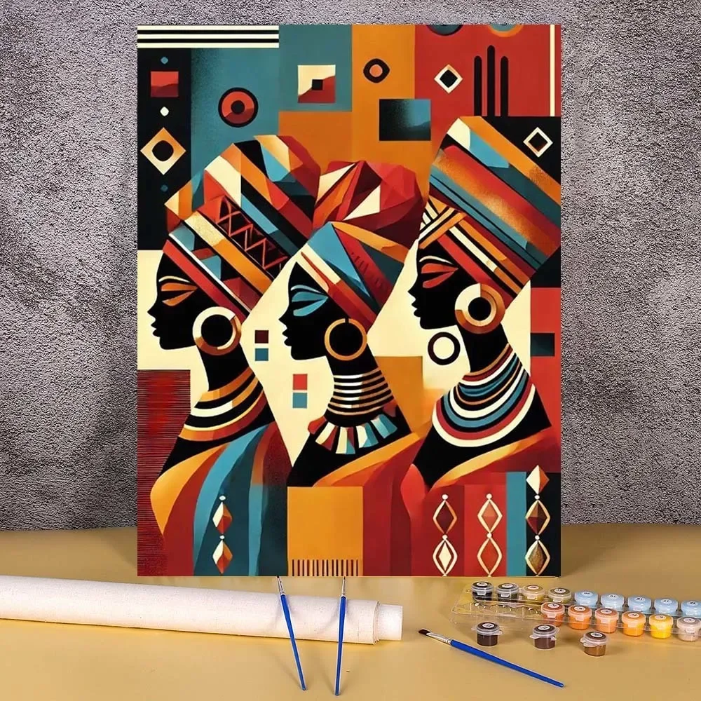 صور تجريدية حسب الأرقام الرسم على قماش مجموعات امرأة أفريقية الطلاء بواسطة أرقام الشكل لوحات هدية ديكور المنزل لغرفة النوم #1