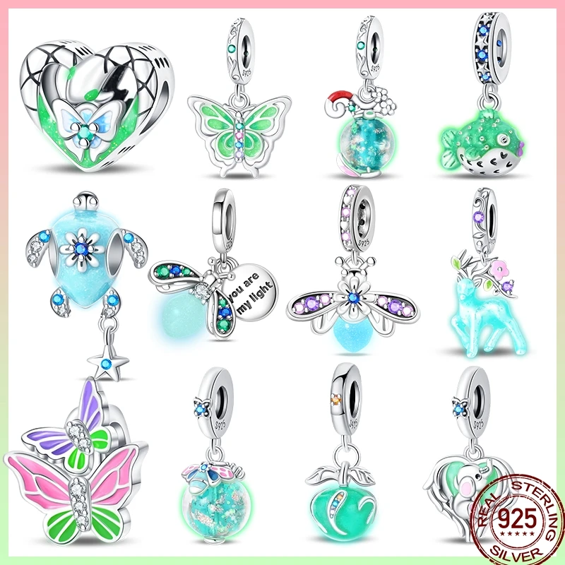 

925 Sterling Silver Luminous Spring Insect Series Charm Beads Suitable for Pandora Original Bracelet DIY Jewelry Gift