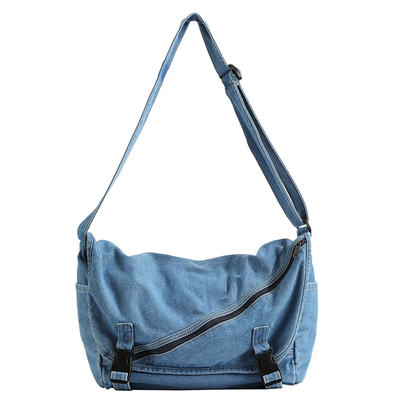 

Unisex Blue Denim Shoulder Bags Large Capacity Canvas Leisure Crossbody Bags Cotton Satchels Solid Korea Cloth Packages