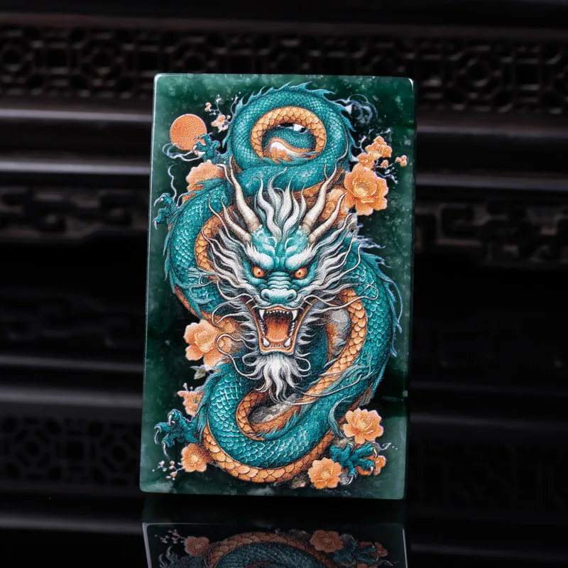 

Natural A-grade jade dragon phoenix brand blue water-based material double-sided precision ultra clear spray painted high ice