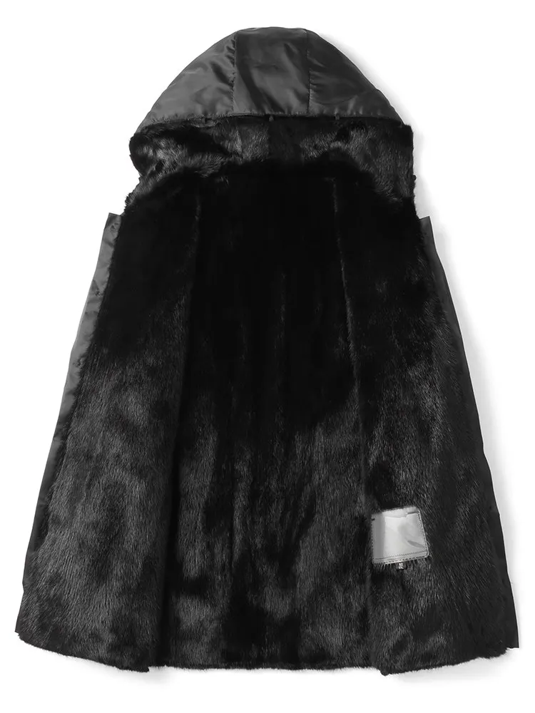 เสื้อโค้ทขนสัตว์แท้ AYUNSUE สำหรับผู้ชาย เสื้อพาร์กาฤดูหนาว ซับในขนมิงค์ถอดออกได้ แจ็คเก็ตมีฮู้ด ปกขนสุนัขจิ้งจอก ความยาวปานกลาง เสื้อโค้ทอุ่น