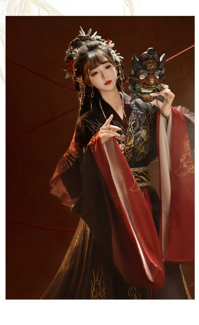 

Костюм для косплея в стиле Ханьфу для мужчин и женщин, традиционная китайская вышитая одежда, черно-красный, для Хэллоуина, вечеринок, аниме, костюм короля, топы