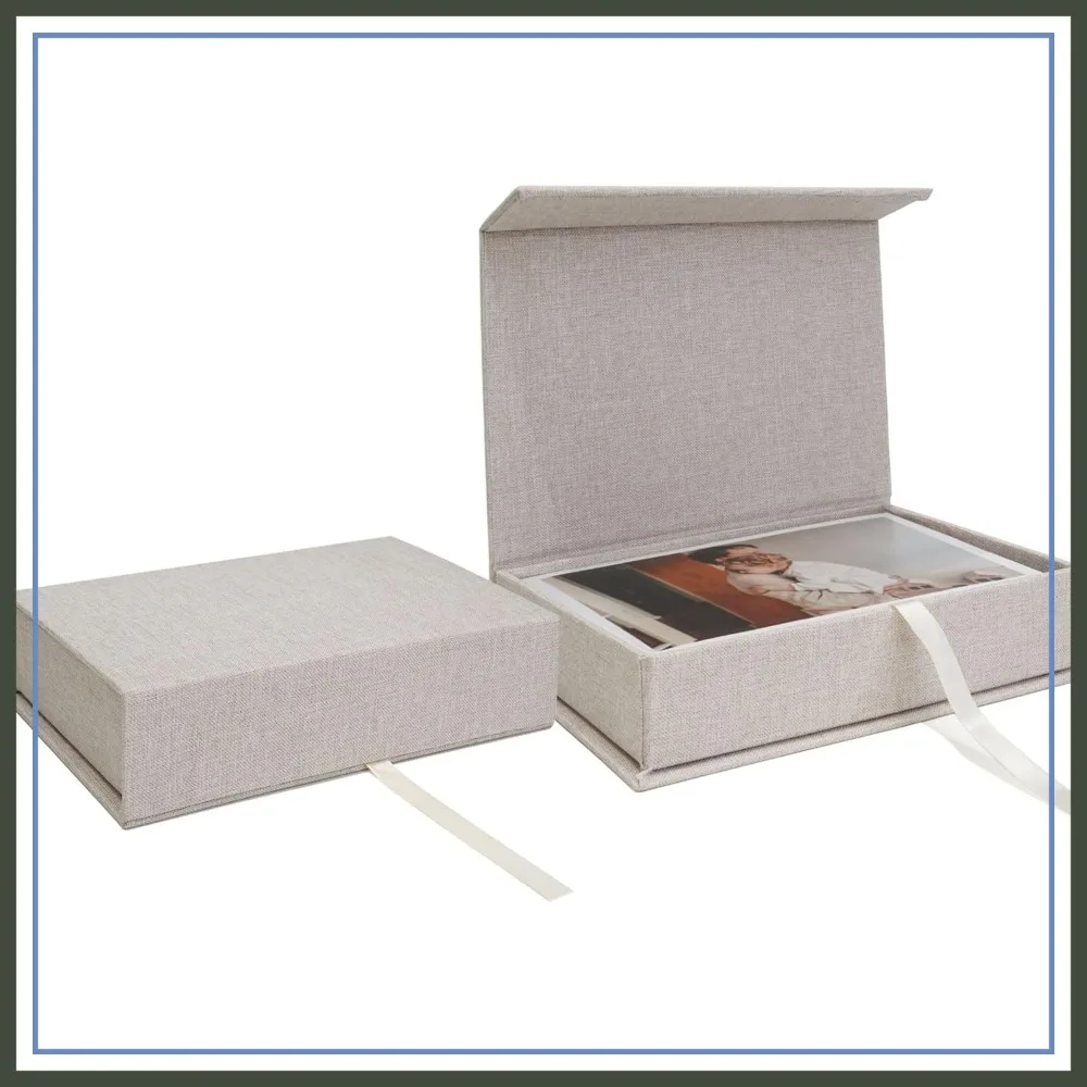 

Linen Photo Storage Box 4x6, Postcard Keeper Container, Beige, 1Pcs
