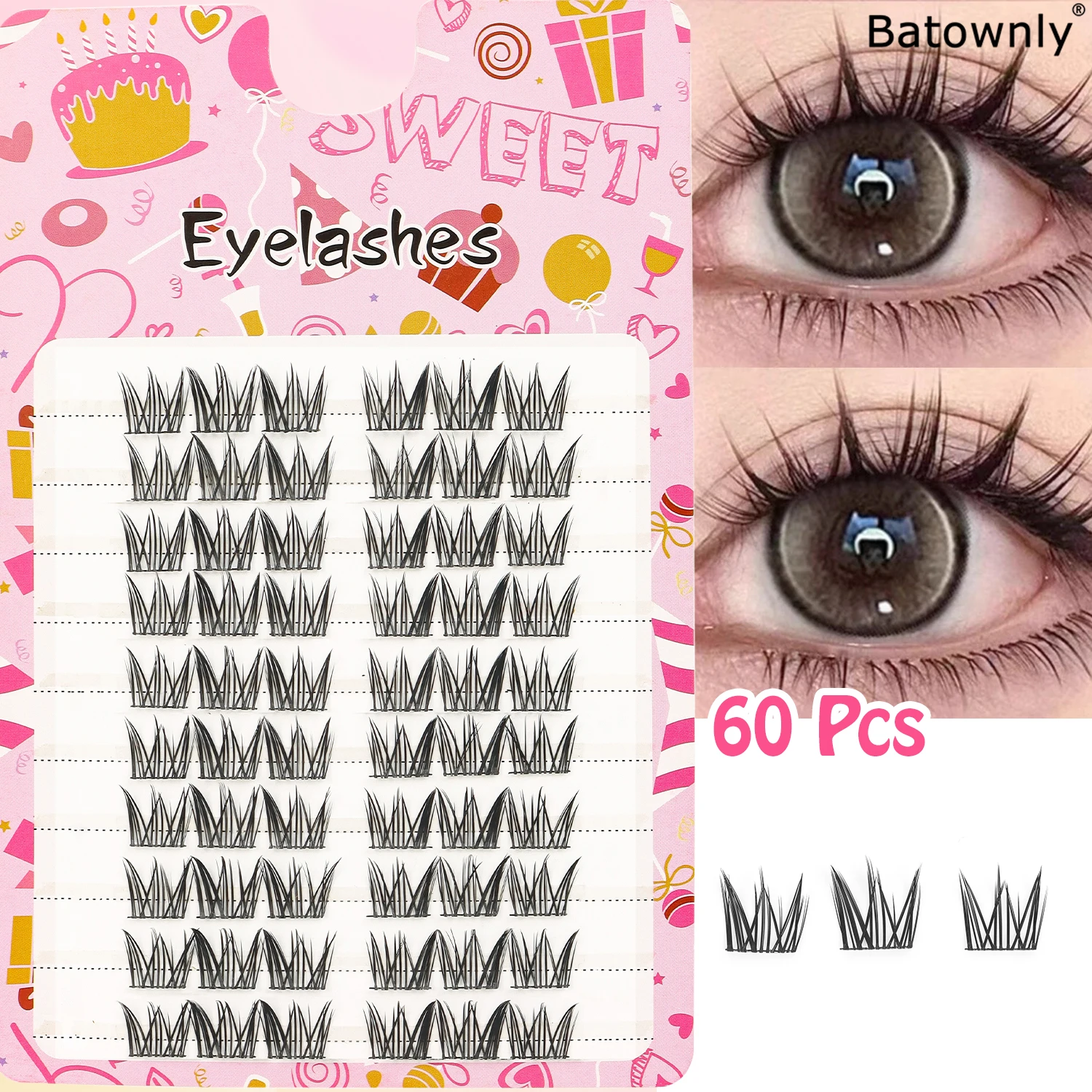 Sztuczne rzęsy w kępkach, gęste, model 60/80 kępek, miękkie i wygodne, dla dziewczyn, grupowe, kreskówkowe oczy.