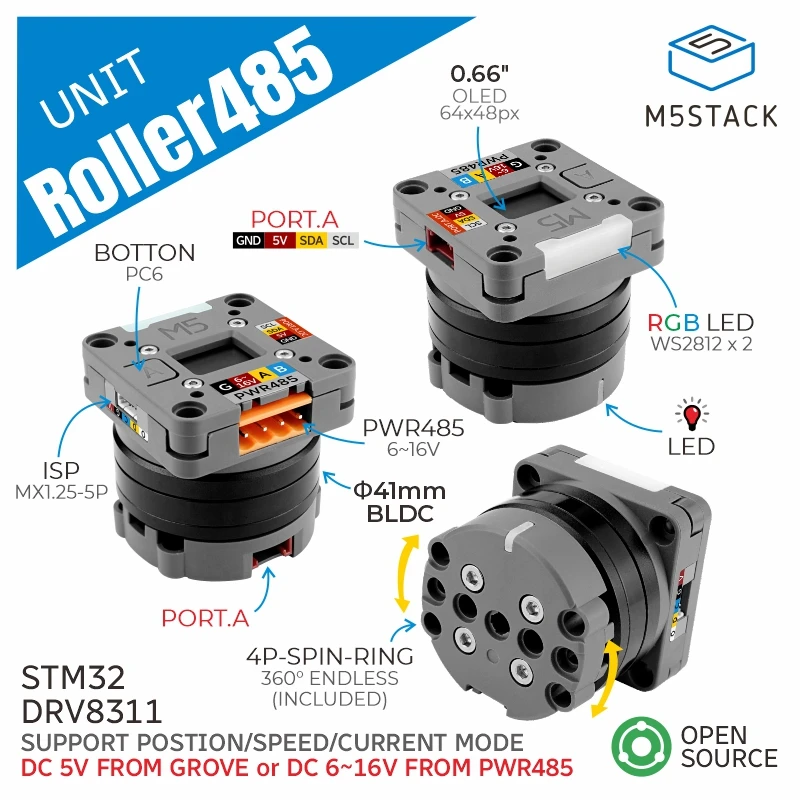 M5Stack Official Roller485 Unit w/ BLDc Motor(STM32)