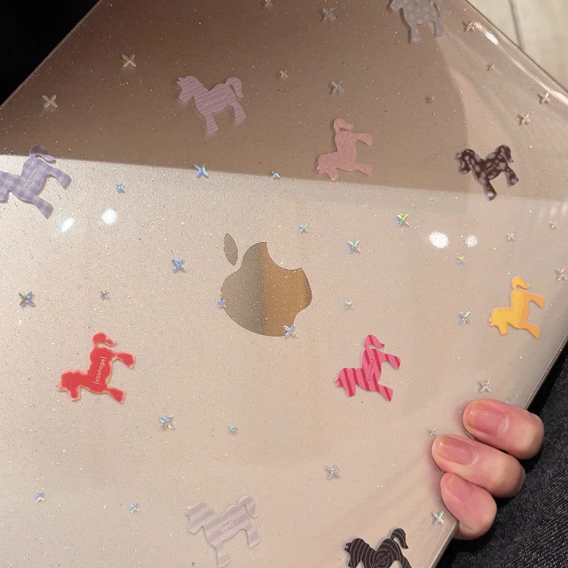 Colorful Cute Horse Pony Glitter Laptop Case For Macbook Air 13.6 M4 NEO 15 M3 Hard Cover For Mac Book Pro 13 M1M2 14 M4 M5 16