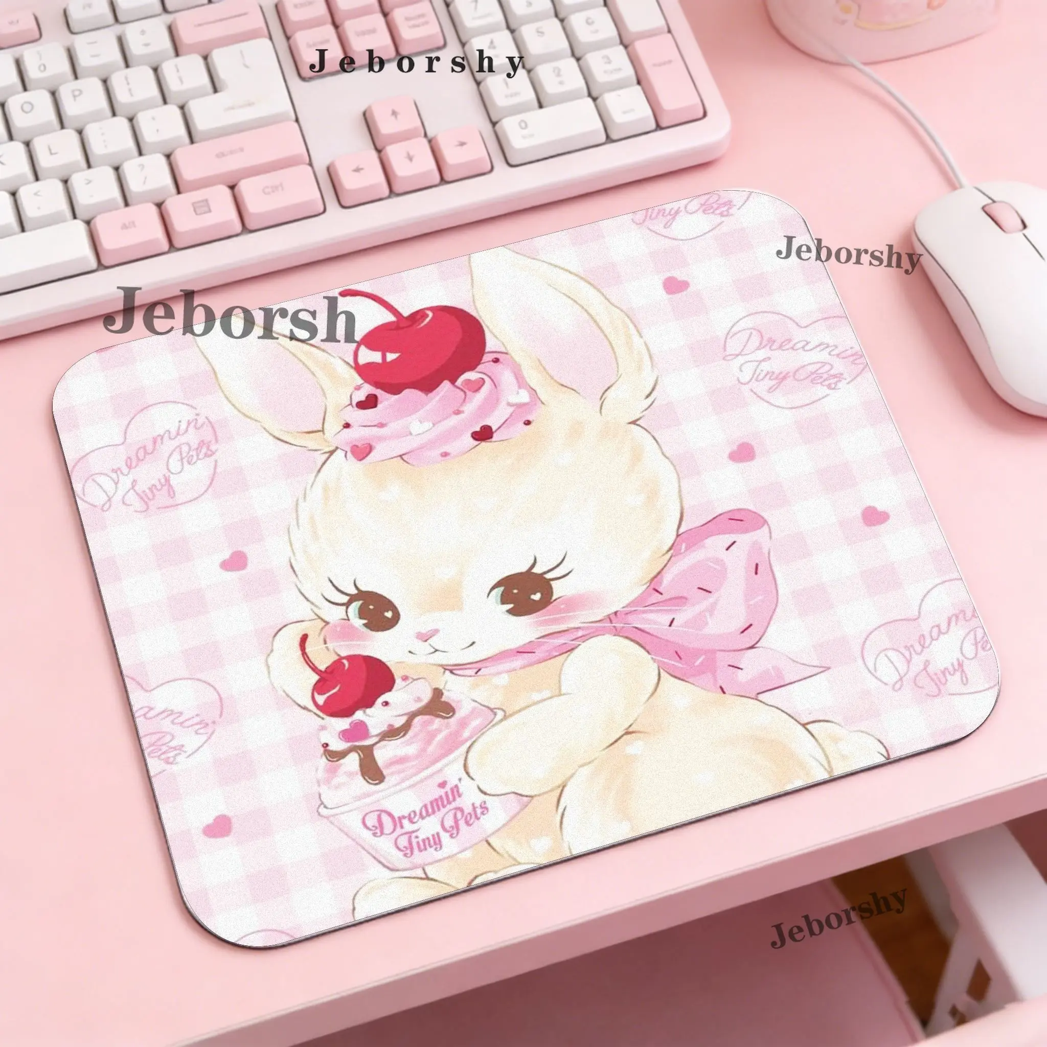 Vintage Lace Frame Rabbit Desk Mouse Pad, Pretty Office Small Mat, Soft Moon Angel Lamb Mouse Pad, Girly Anti-slip Office Mat