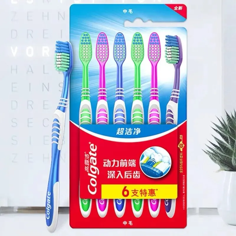 Colgate-cepillo de dientes para limpieza de dientes, traje de viaje de pelo medio, suave y fino, para hombre y mujer, 6 paquetes