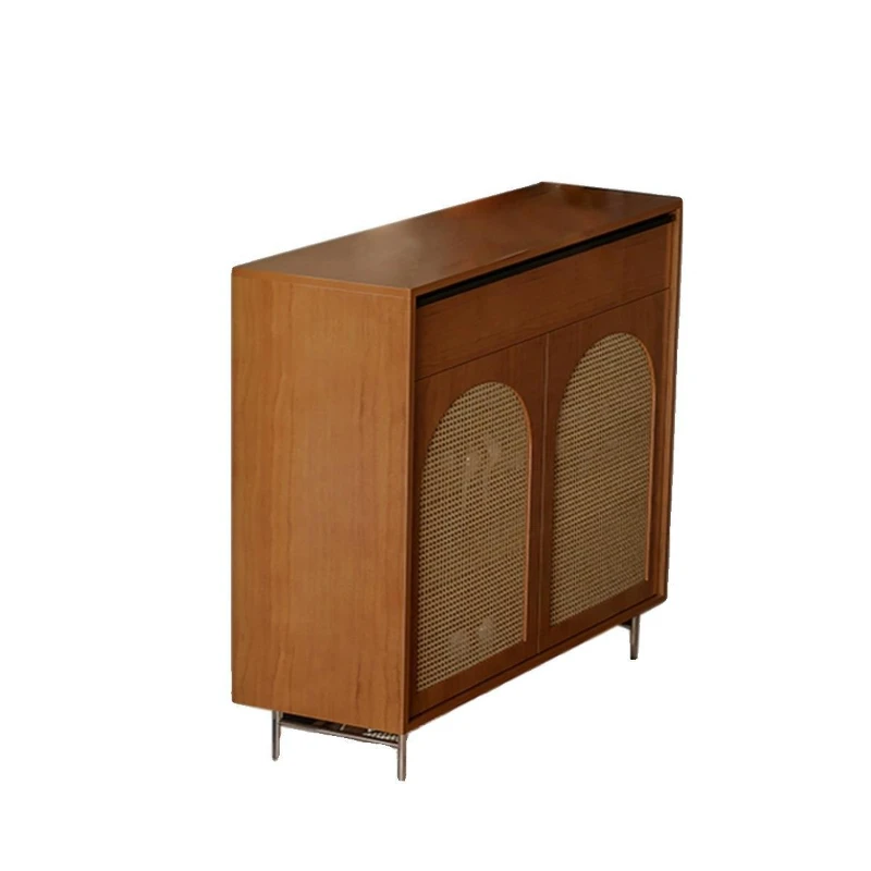 

Medieval entrance cabinet Solid wood rattan locker foyer storage cabinet