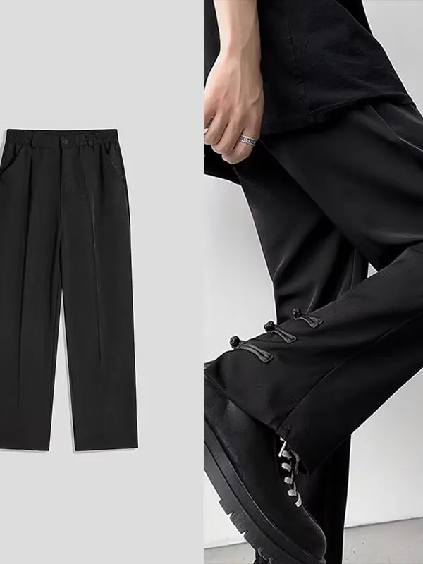 

New Chinese Sle Men's Long Pants Spring Season Small Design Sense Haome Small West Pants Buttoned Slit High-End Trendy F...