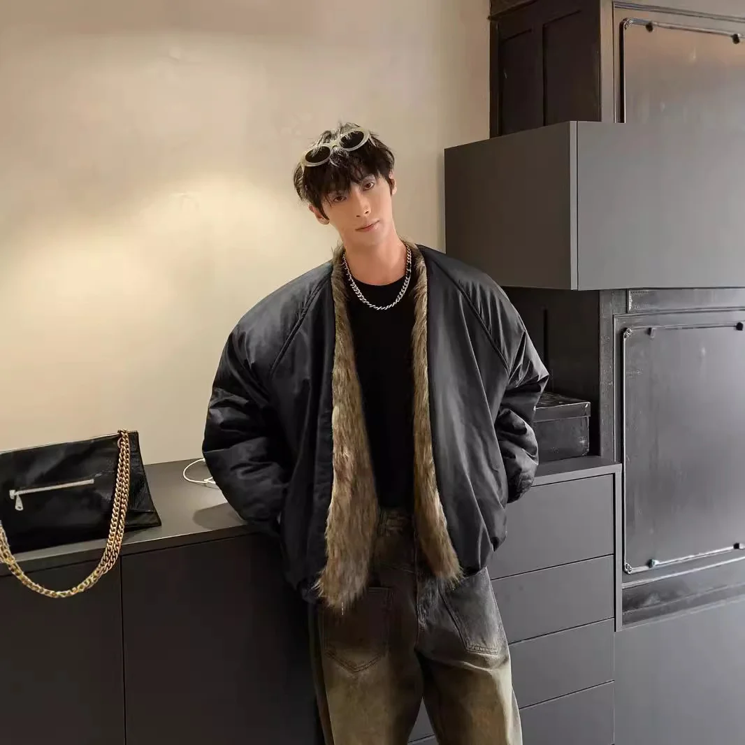 

Мужская элегантная куртка с меховым воротником для мотоциклистов, облегающая, в гоночном/байкерском/панк-стиле, со светоотражающими элементами, защитой костяшек пальцев, утепленная, ветрозащитная