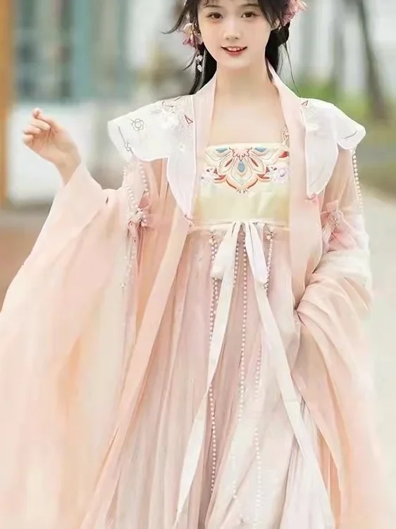 

WATER Women's Hanfu Chinese Traditional Dresses Tang Dynasty Hezi Skirt Plus Size Fairy Clothes Ancient Style Costume Pink Dress