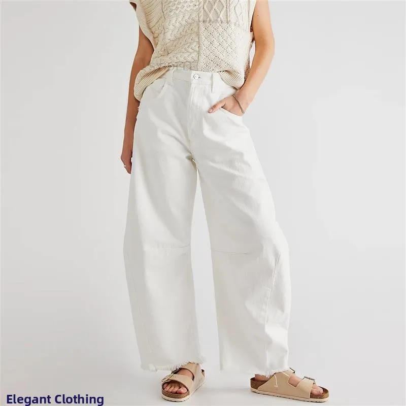 Casual cropped broek met wijde pijpen, jeans met rechte pijpen voor dames, lentefee, negen punten lengte, geen merk geregistreerd handelsmerk