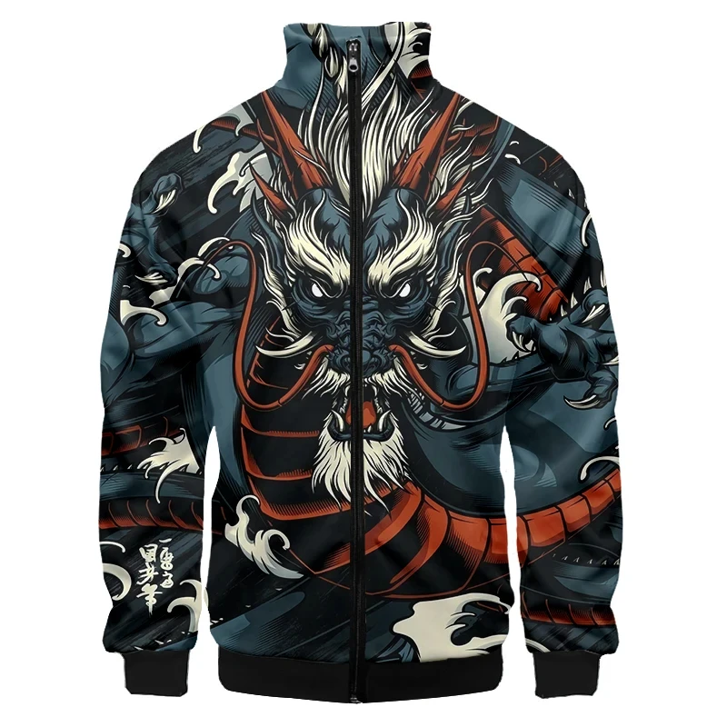 

New Dragon 3D Printed Jacket Stand Collar Zipper Jacket Men/Women Long Sleeve Clothing Streetwear Baggy Comfy Clothes Coat Tops