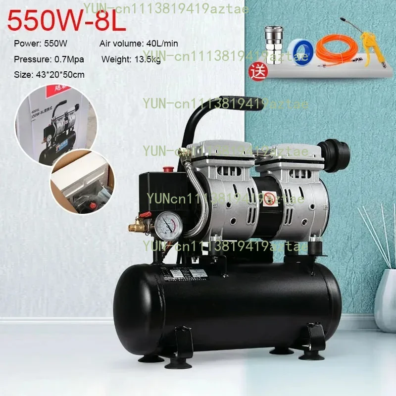 220v Electric Air Compressor Woodworking 8L 9L Air Pump High-pressure Oil-free Silent Decoration High-power Paint Air Compressor