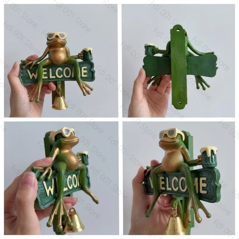 Artificial Frog Doorbell Resin Welcome Hanging Bell Novelty Home Garden Entryway Ornament Sunglasses Beer Cute Figurine Gift
