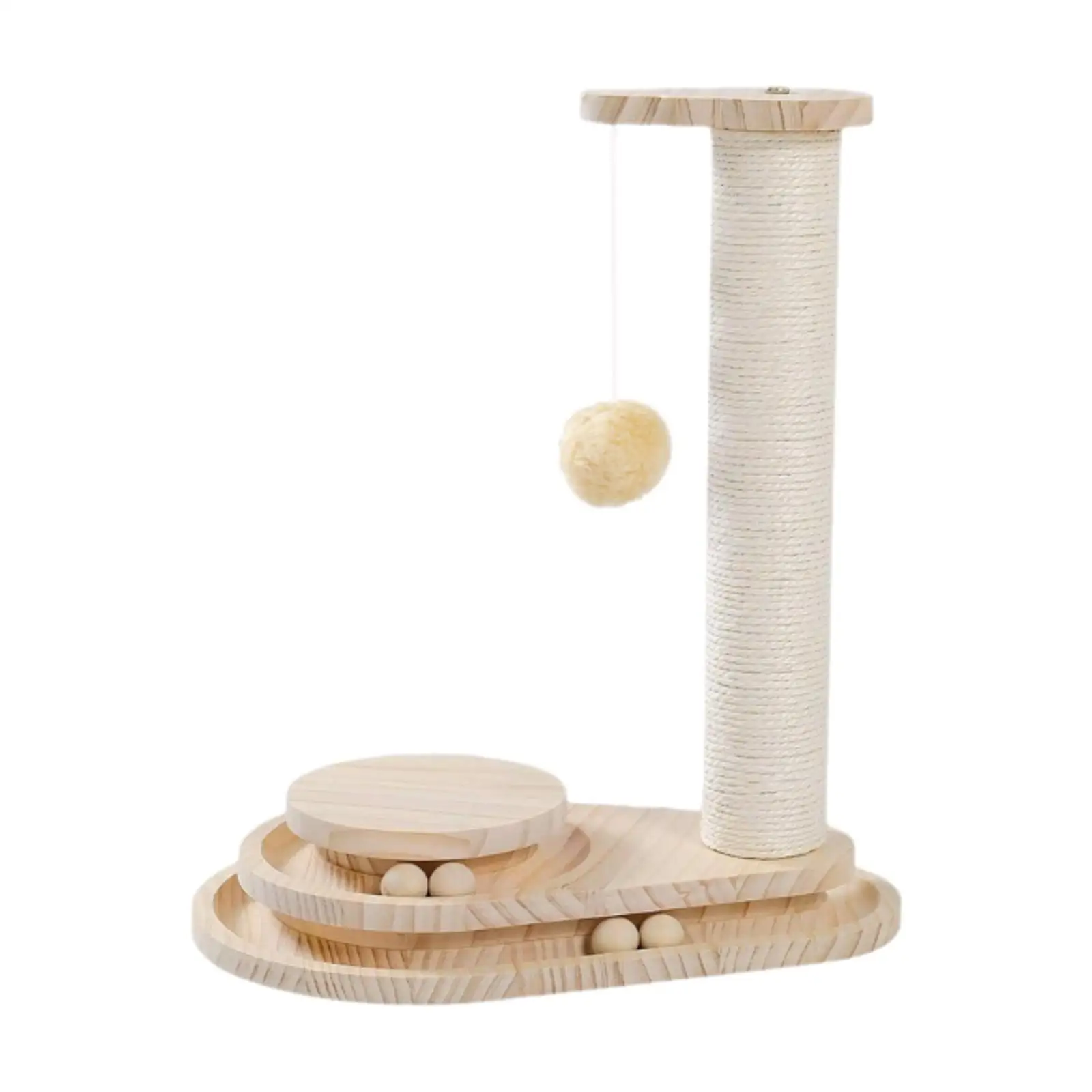 Cat Scratch Post for Indoor Cats with Hanging Ball Interactive Toy with Wooden Ball Track for Kitten Cat Kitty Entertainment