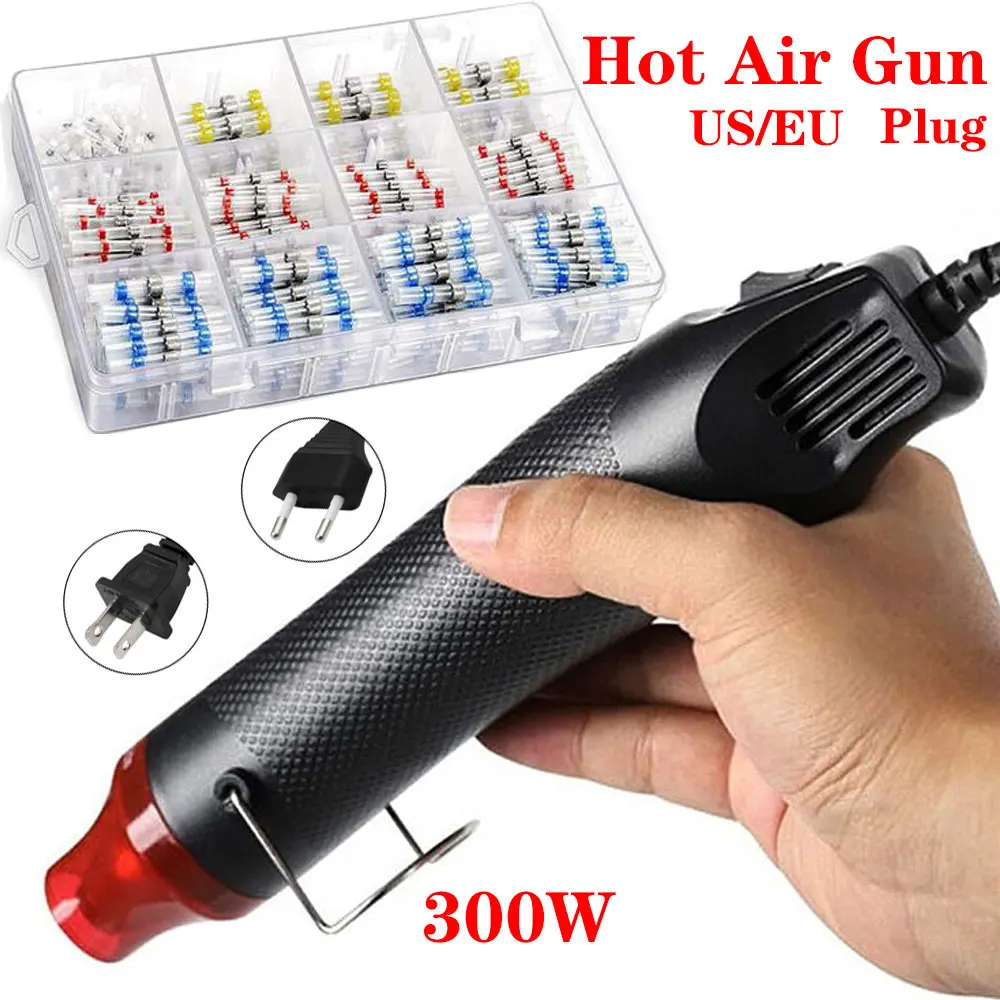 

220V/110V Electrical Mini Heat Gun Handheld Hot Air Gun with 300PCS Heat Shrink Butt for DIY Craft Embossing Shrink Wrapping PVC