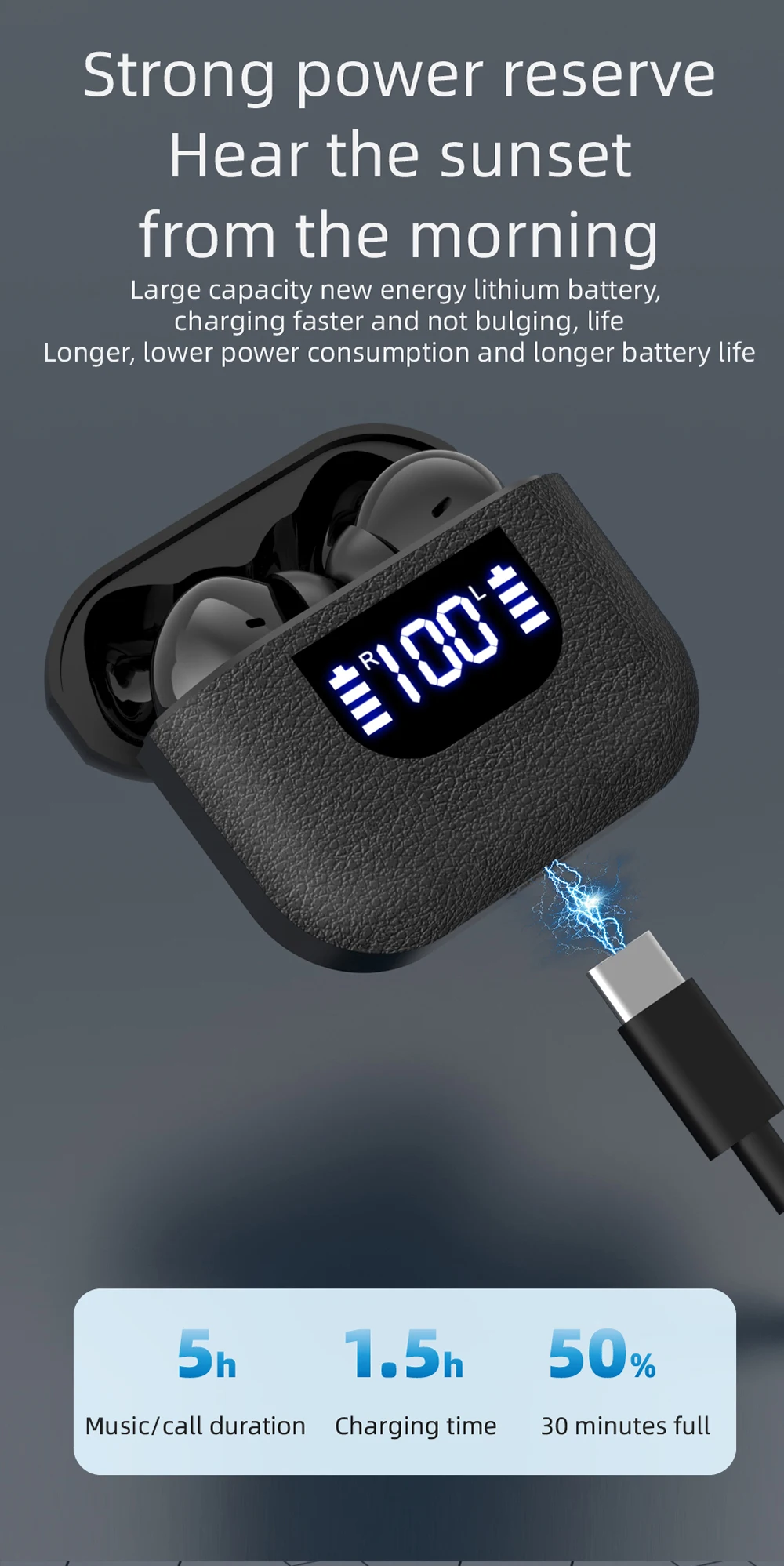 Kabellose Kopfhörer, True Wireless Earbuds, 60 Stunden Wiedergabezeit, Ohrhörer mit kabelloser Ladestation, In-Ear-Ohrhörer mit Mikrofon – Detail 7